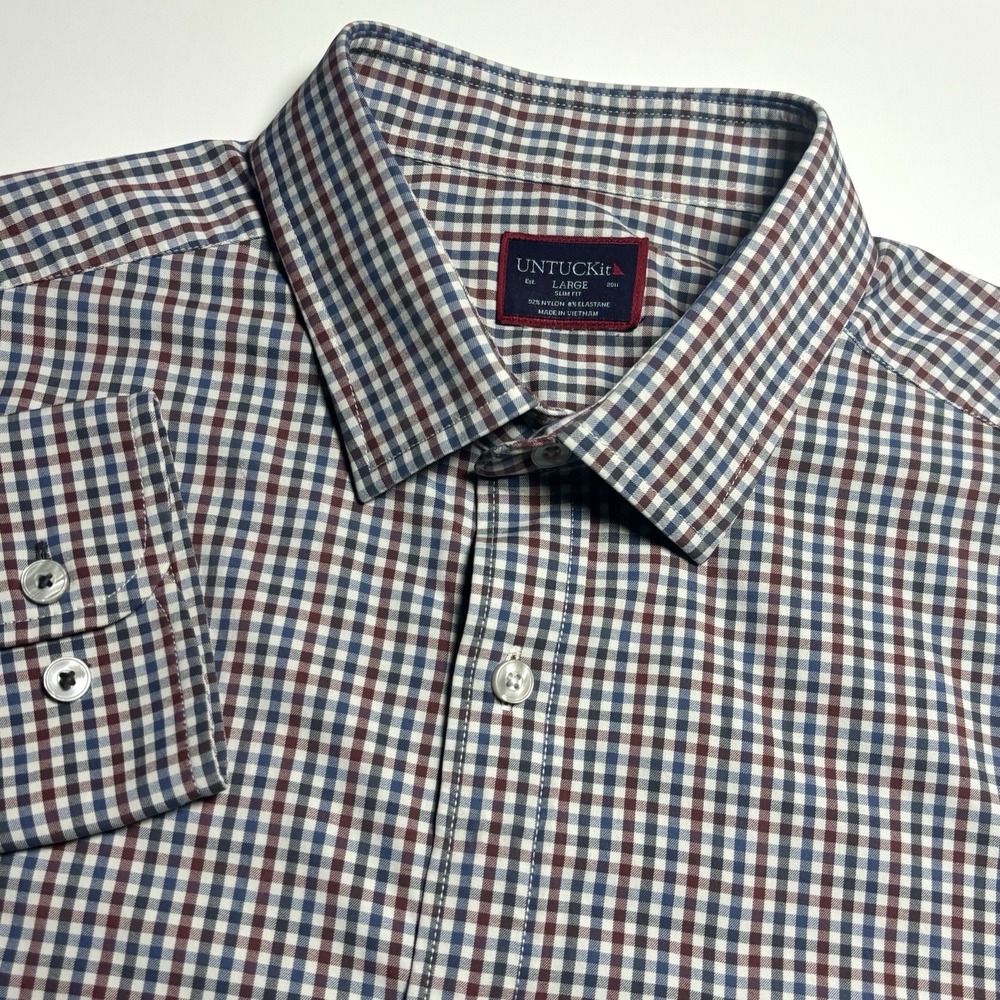 UNTUCKit Mirassou Slim Fit Performance Nylon Shirt‎ Men Gingham Check  Button Up